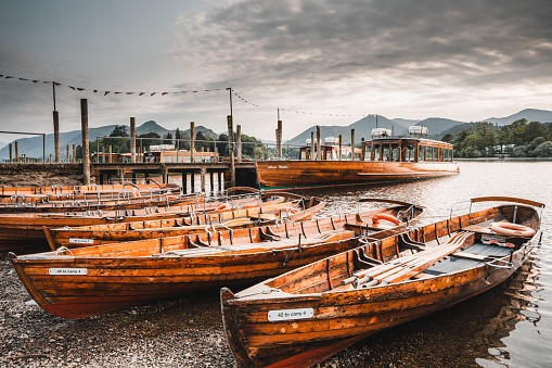 Boats on Derwentwater Lake in the Lake District, England, Uk