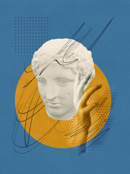 istock Abstract human antique statue and hand, drawn style. Creative idea symbol, art design or collage. Mental Health, thinking, psychology concept 1688874962