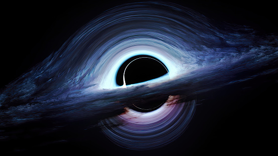 3D Render animation and Illustration. The largest known supermassive black hole, its science fiction image. Colorful deep space. Universe concept background.
