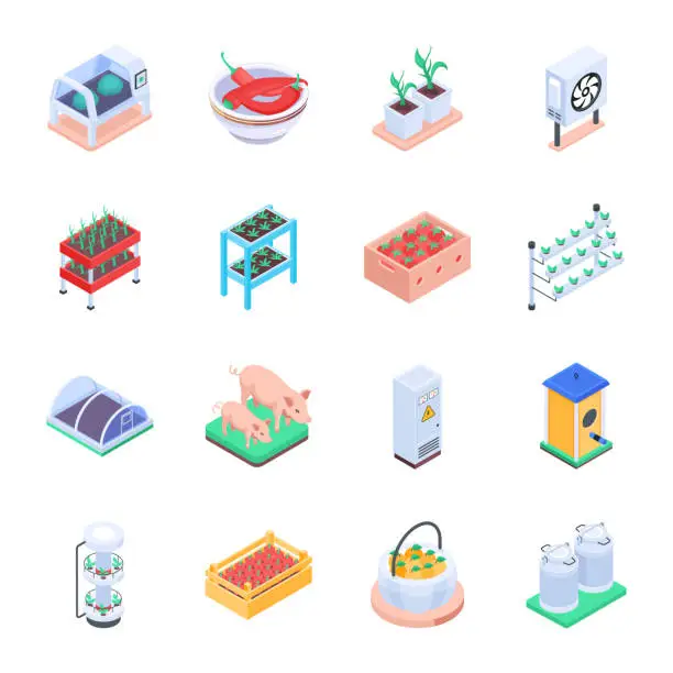 Vector illustration of Modern Collection of Agriculture Isometric Icons