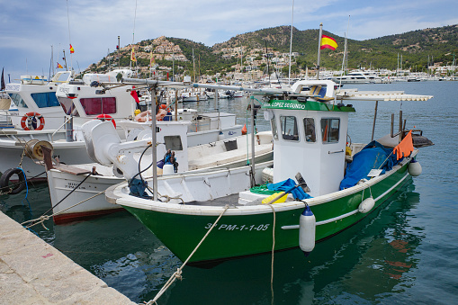 Port d'Andratx, Spain - 7 May, 2023: Fishing boats in the Port d'Andratx, Mallorca