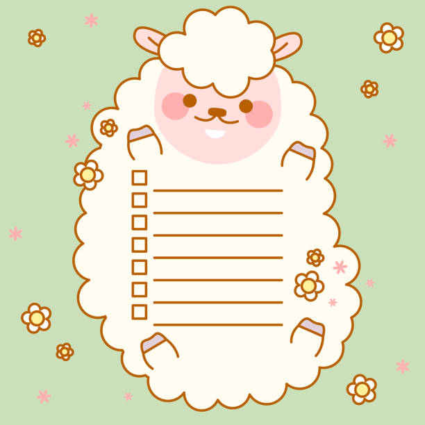 ilustrações, clipart, desenhos animados e ícones de bloco de notas bonito com ovelhas. design kawaii para checklist, para fazer lista. bloco de notas, design de folha de memorando para scrapbooking, bullet journals, etiquetas de presente, cartões e convites - bulletin board note pad lined paper paper