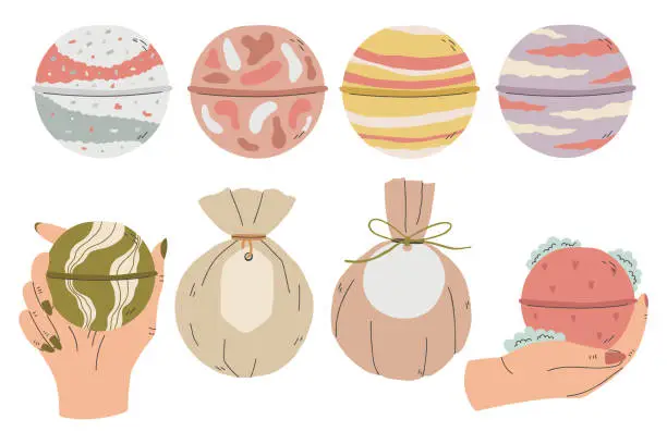 Vector illustration of Set Bath Bomb in hand drawn style