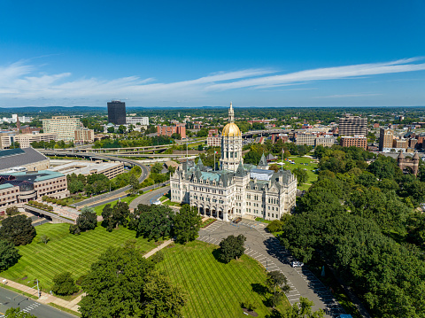 Aerial view of the Capitol Building in Hartford, Connecticut