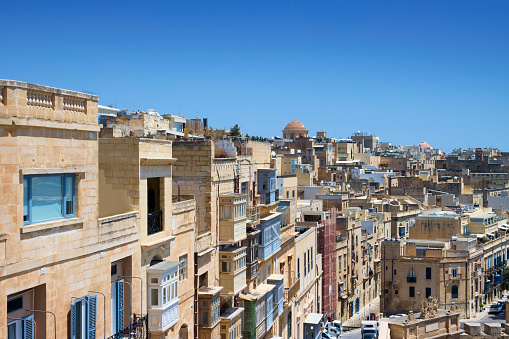 Typical stone buildings in Valletta, Malta.