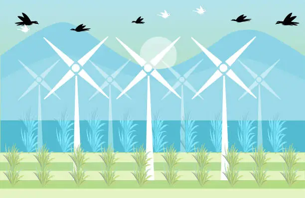 Vector illustration of wind mills ,