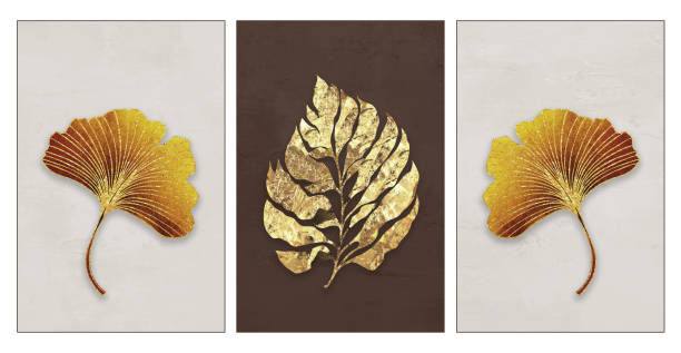 istock Modern simple minimal canvas wall art. golden leaf on light background 1688978674