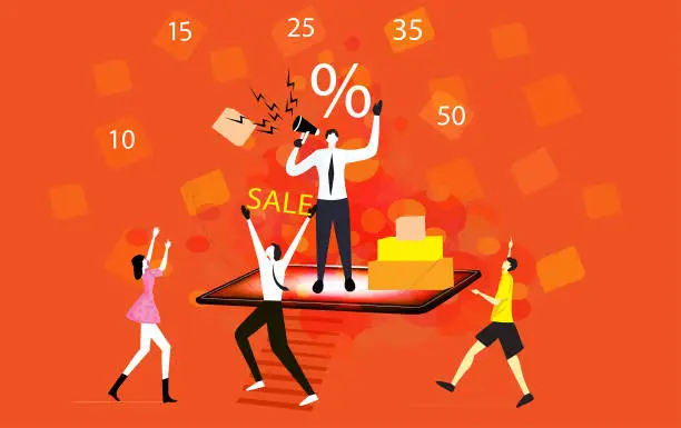 Vector illustration of online shopping , salesperson ,
