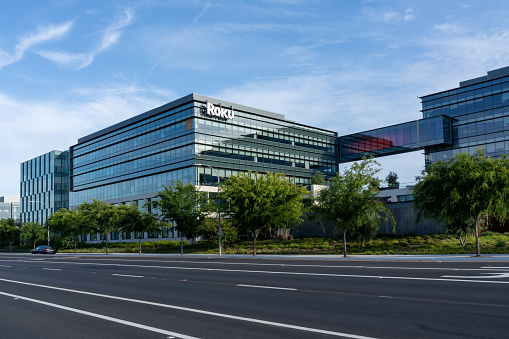 Roku headquarters in San Jose, California, USA - June 9, 2023. Roku, Inc. is an American company that manufactures and sells a variety of digital media players.
