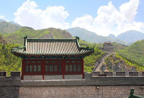 Famous landmark Great Wall of China. A section of the Great Wall with a watchtower in mountains near to Beijing, China