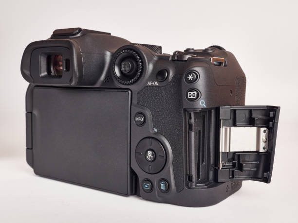 istock Digital mirrorless camera, side view of memory card slot. 1689021255
