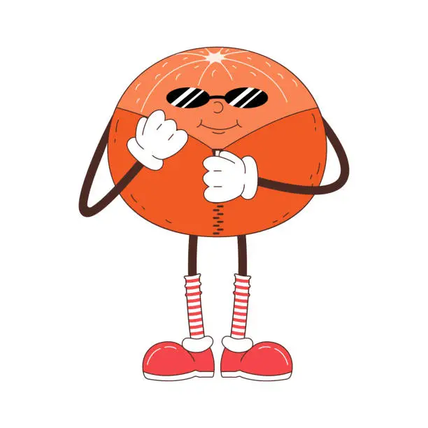 Vector illustration of Retro cartoon cool tangerine character in sunglasses.