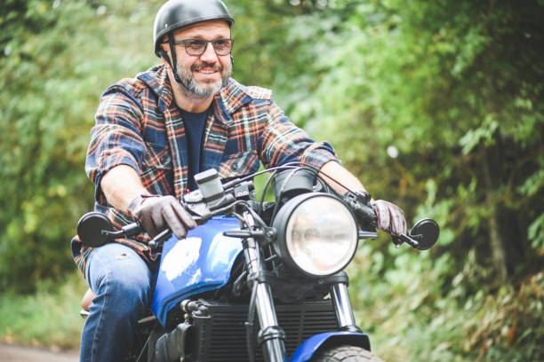 Man seat on the motorcycle