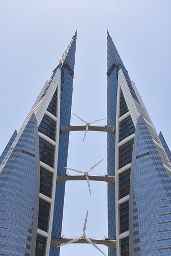 Bahrain World Trade Center Twin Towers with Wind Turbines in Manama