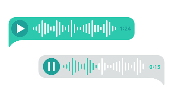 Voice message icon. Audio record of speaker on phone. Green bubble chat. vector illustration