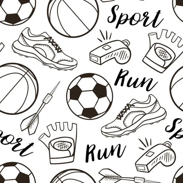 Vector illustration of Fitness and sport seamless pattern.