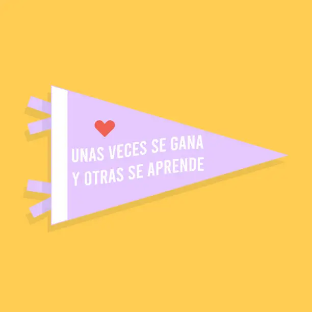 Vector illustration of Back to school pennant flag set. Inspirational phrase in Spanish: 