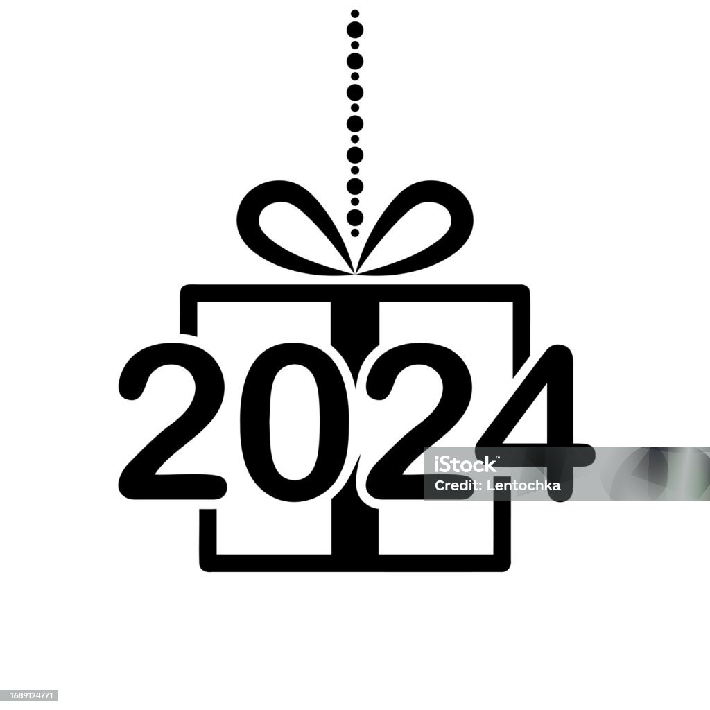 New Year 2024 Christmas Gift Box Black Filled Vector Design Element