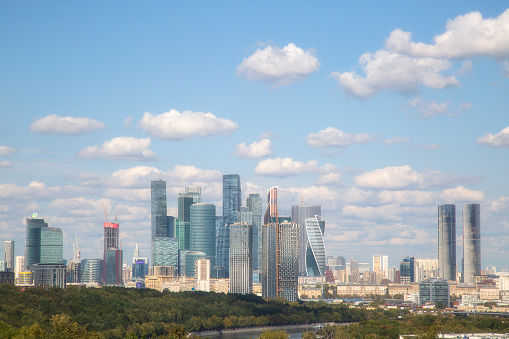 Moscow, Russia, September 5, 2023, View from Vorobyovy Gory to the Moscow CITY Business Center.