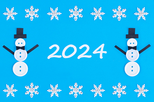 2024 Greeting card with Snowman made of buttons