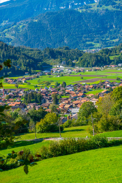 Swiss Village Kleine Scheidegg is a mountain pass at an elevation of 2,061 m, situated below and between the Eiger and Lauberhorn peaks in the Bernese Oberland region of Switzerland. Grindlewald stock pictures, royalty-free photos & images