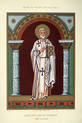 Vintage illustration of Saint Gregory of Nazianzus a 4th-century cof Constantinople, 9th Century Byzantine art