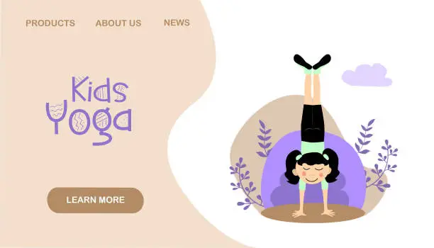 Vector illustration of Kids sport and yoga training vector landing page template