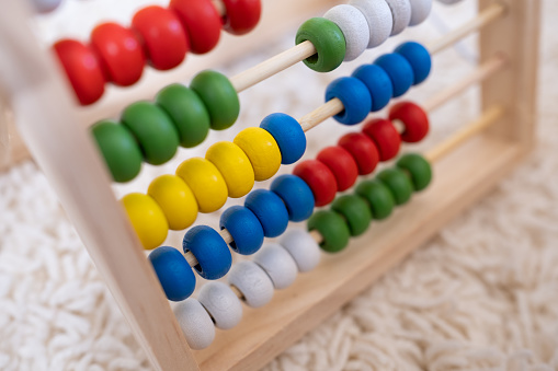 Colorful wooden abacus for children's learning.