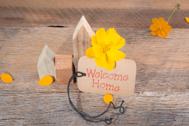 istock Welcome home banner or note with yellow flowers. 1689196253