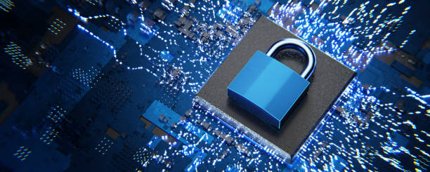 istock Protection of personal information. Internet for business. Protect your data. Cyber security. CPU critical protection. Microchip cryptography. Data protection concept. 3D rendering 1689202074