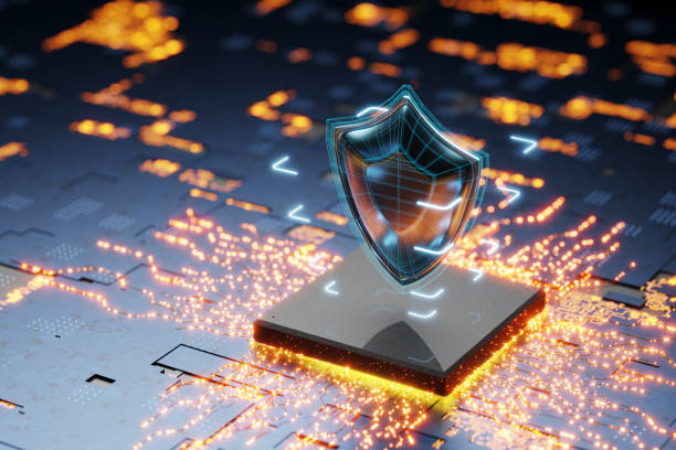 istock Microchip cryptography. Data protection concept. Protection of personal information. Internet for business. Protect your data. Cyber security. CPU critical protection. 3D rendering 1689202075