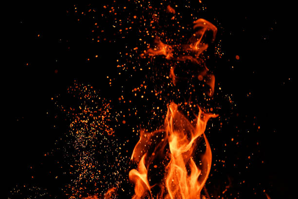 istock Blazing flame of fire on black background 1689233431