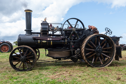 Low Ham.Somerset.United Kingdom.July 23rd 2023.A restored Fowler ploughing engine from 1913 is on ashow at the Somerset steam and country show