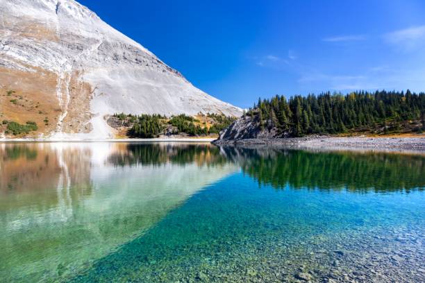 Mountain Peak Reflected in Crystal Clear Transparent Lake Water
