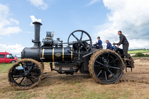 Low Ham.Somerset.United Kingdom.July 23rd 2023.A restored Fowler ploughing engine from 1870 called Margaret is on show at the Somerset steam and country show