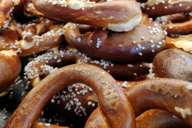 istock Stack of pretzels on a market stall 1689285455