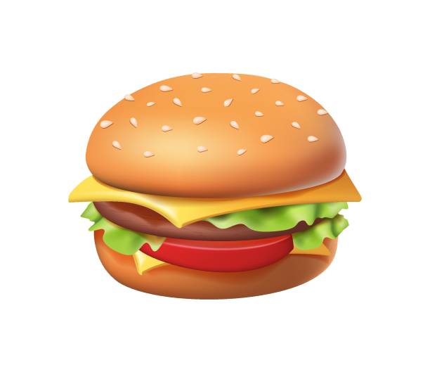 3d-burger-symbol. 3d-rendering eines köstlichen cheeseburgers. fast food 3d realistisches rendern vektor icon hamburger. hackbraten - three dimensional hamburger unhealthy eating isolated on white stock-grafiken, -clipart, -cartoons und -symbole