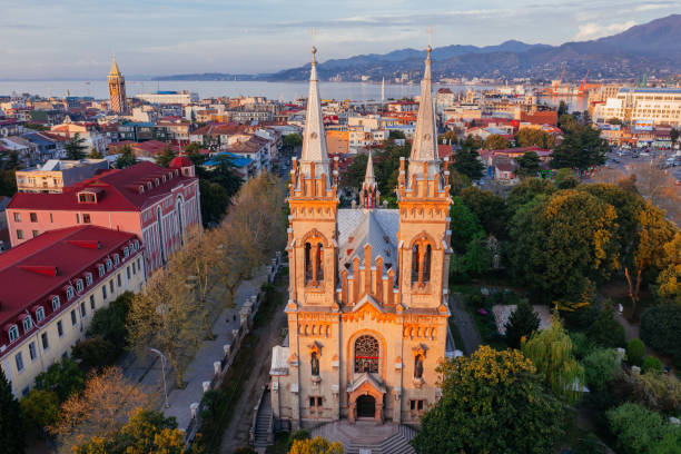 Batumi Cathedral of the Mother of God, drone aerial view Batumi Cathedral of the Mother of God, drone aerial view. tower of god stock pictures, royalty-free photos & images