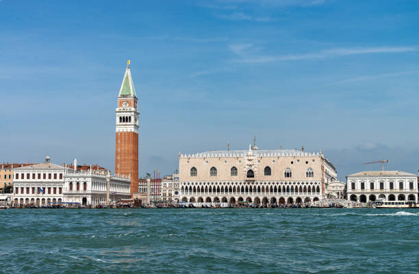 view of doge´s palace, campanile and coastline from the grand canal at venice, italy. - venice italy canal famous place grand canal imagens e fotografias de stock