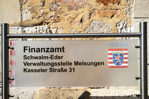 melsungen, hesse, germany - 15 09 2023: a sign of the Schwalm-Eder tax office