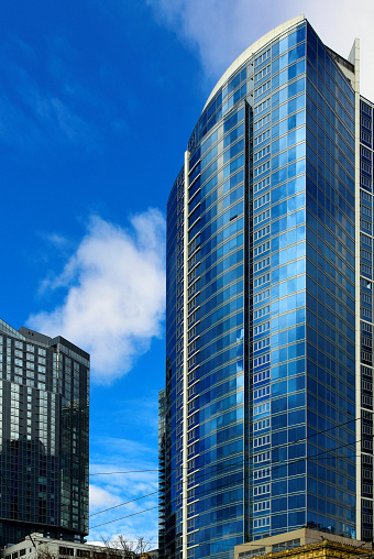 Seattle, King County, Washington state, United States: downtown residential skyscrapers - Fifteen Twenty-One Second Avenue condominium (2008), designed by Weber Thompson and in the background The Emerald Condominium (2022), by Hewitt architects.