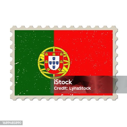 istock Portugal grunge postage stamp. Vintage postcard vector illustration with Portuguese national flag isolated on white background. Retro style. 1689485890