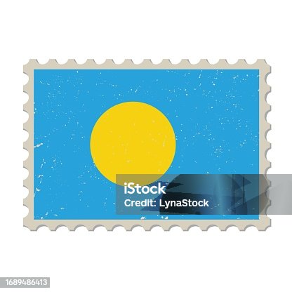 istock Palau grunge postage stamp. Vintage postcard vector illustration with Palauan national flag isolated on white background. Retro style. 1689486413