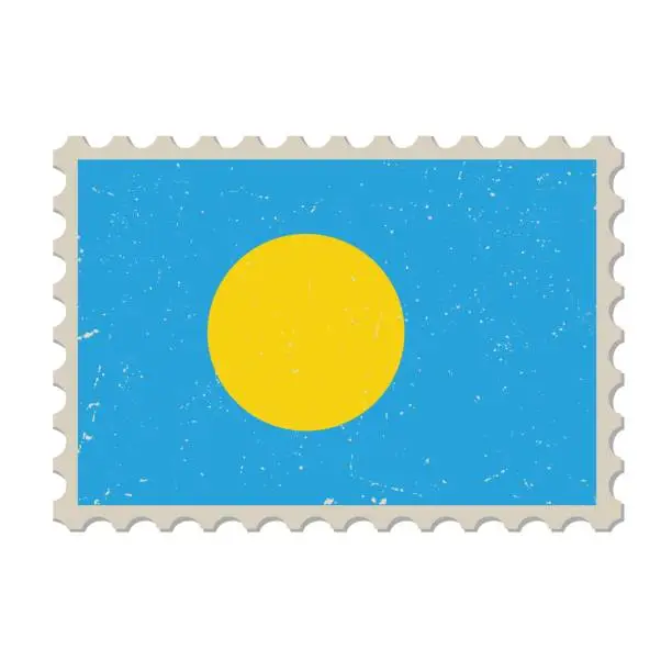 Vector illustration of Palau grunge postage stamp. Vintage postcard vector illustration with Palauan national flag isolated on white background. Retro style.