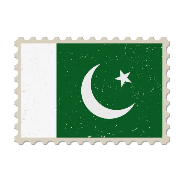 ilustrações de stock, clip art, desenhos animados e ícones de pakistan grunge postage stamp. vintage postcard vector illustration with pakistani national flag isolated on white background. retro style. - bandeira do paquistão