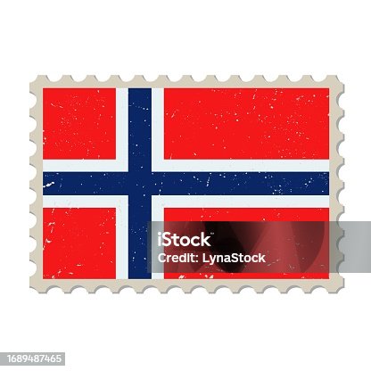 istock Norway grunge postage stamp. Vintage postcard vector illustration with Norwegian national flag isolated on white background. Retro style. 1689487465