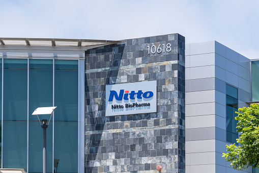 San Diego, CA, USA - July 9, 2022: Nitto BioPharma sign on their  headquarters building in San Diego, CA, USA. Nitto BioPharma, Inc. is a clinical stage biopharmaceutical company.