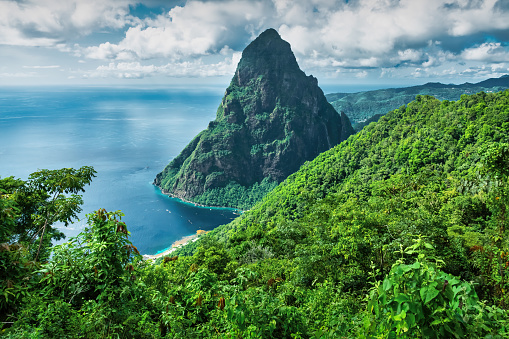 Landscape with Petit Piton part of The Pitons, UNESCO World Heritage Site in Saint Lucia.