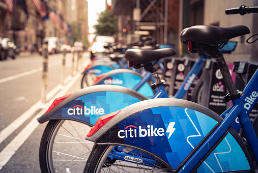 Citibike rental bicycles in rack New York City