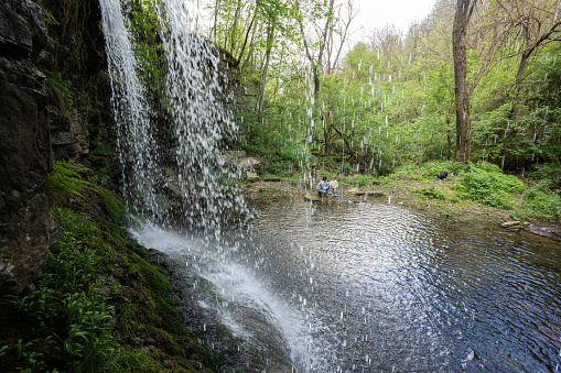 Family enjoys spring in nature.